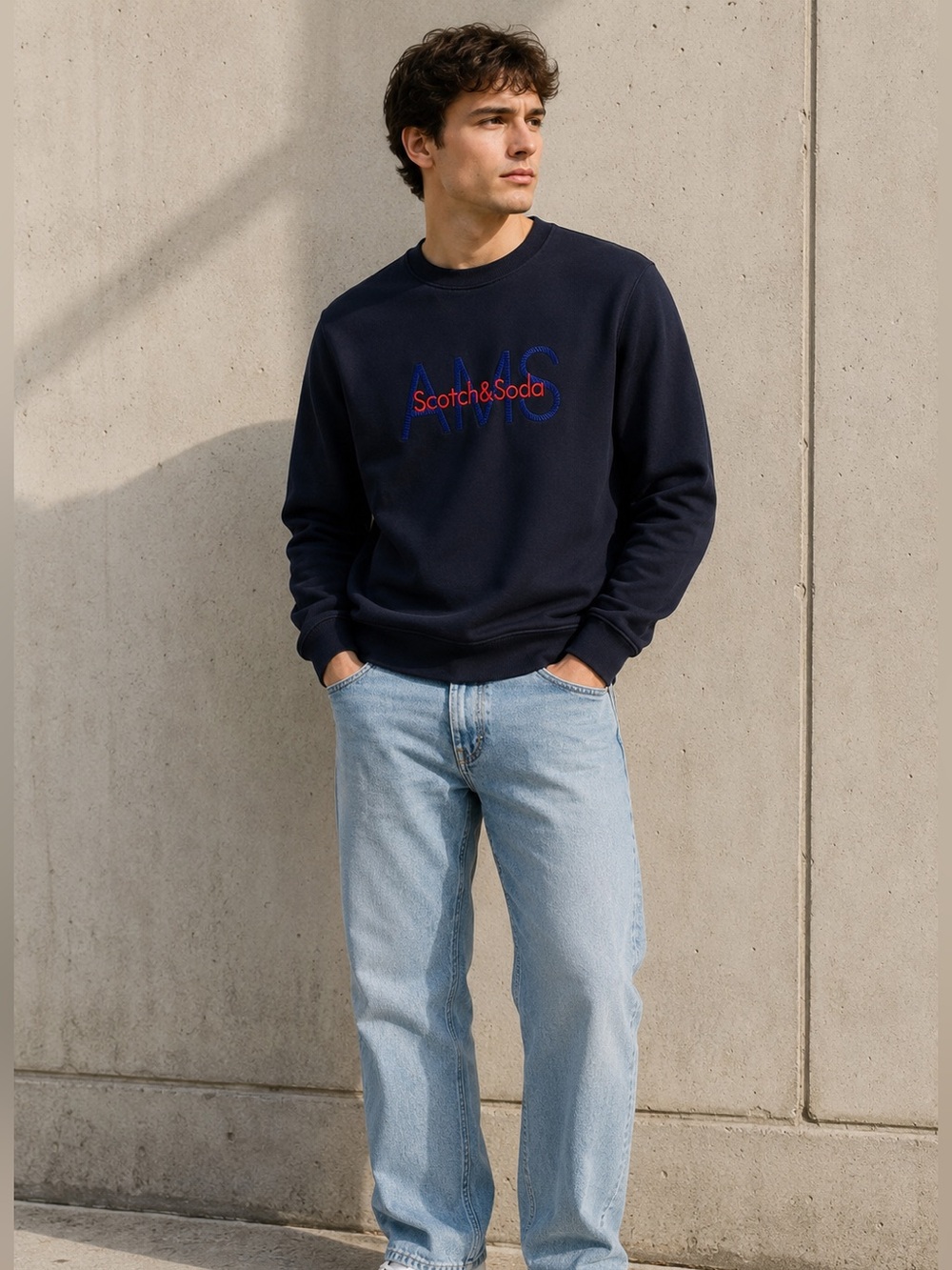 Scotch & Soda Amsterdam Couture AMS Logo Crewneck Sweatshirt Men’s Medium Navy